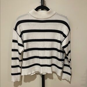 Tahari White and Black Cowl Neck Sweater